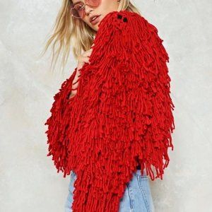 Nasty Gal Red Crop Shaggy Cardigan